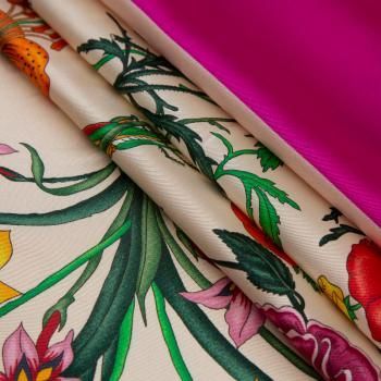 Шелк твил Gucci Flora платочный купон 064-19153 бордюр фуксия