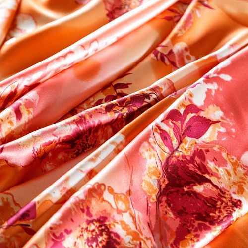 Шелк натуральный К30-247 лососево-розовый принтованный