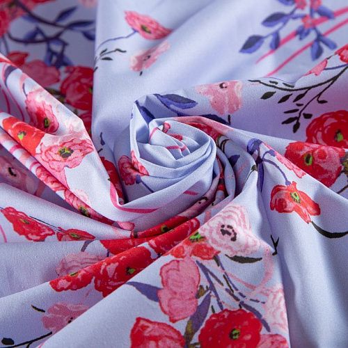 Поплин 063-19924 голубой принтованный