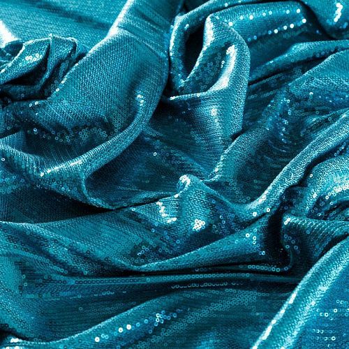 Ткань с пайетками 055-03036 голубой однотонный