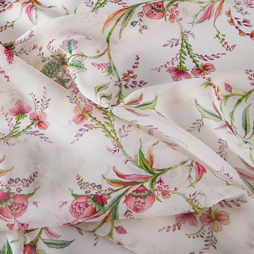 Креп-шифон шелковый 027-19851 молочный принтованный