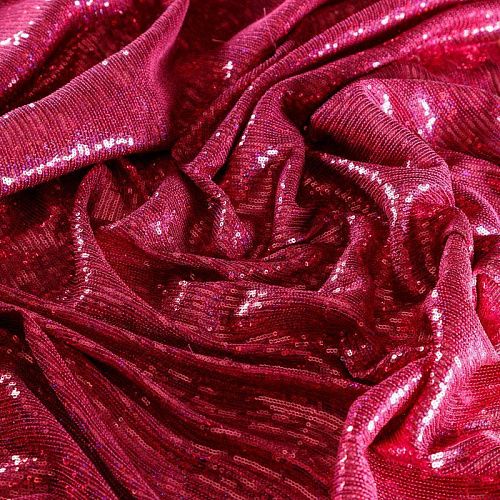 Ткань с пайетками 055-03057 розовато-малиновый однотонный
